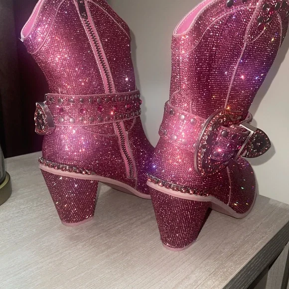 Dolls Kill Glittering Magenta Heeled Boots - Picture 3 of 5